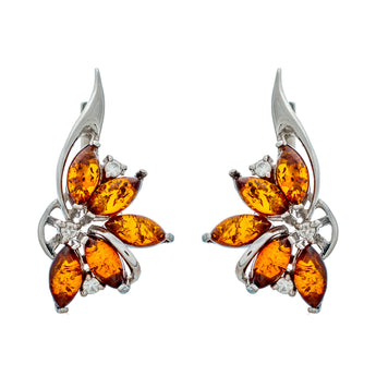 Remarkable Genuine Baltic Amber Earrings 925 Sterling Silver Cognac Color