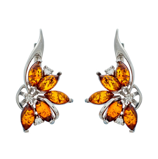 Remarkable Genuine Baltic Amber Earrings Sterling Silver Cognac