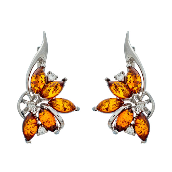 Remarkable Genuine Baltic Amber Earrings 925 Sterling Silver Cognac Color